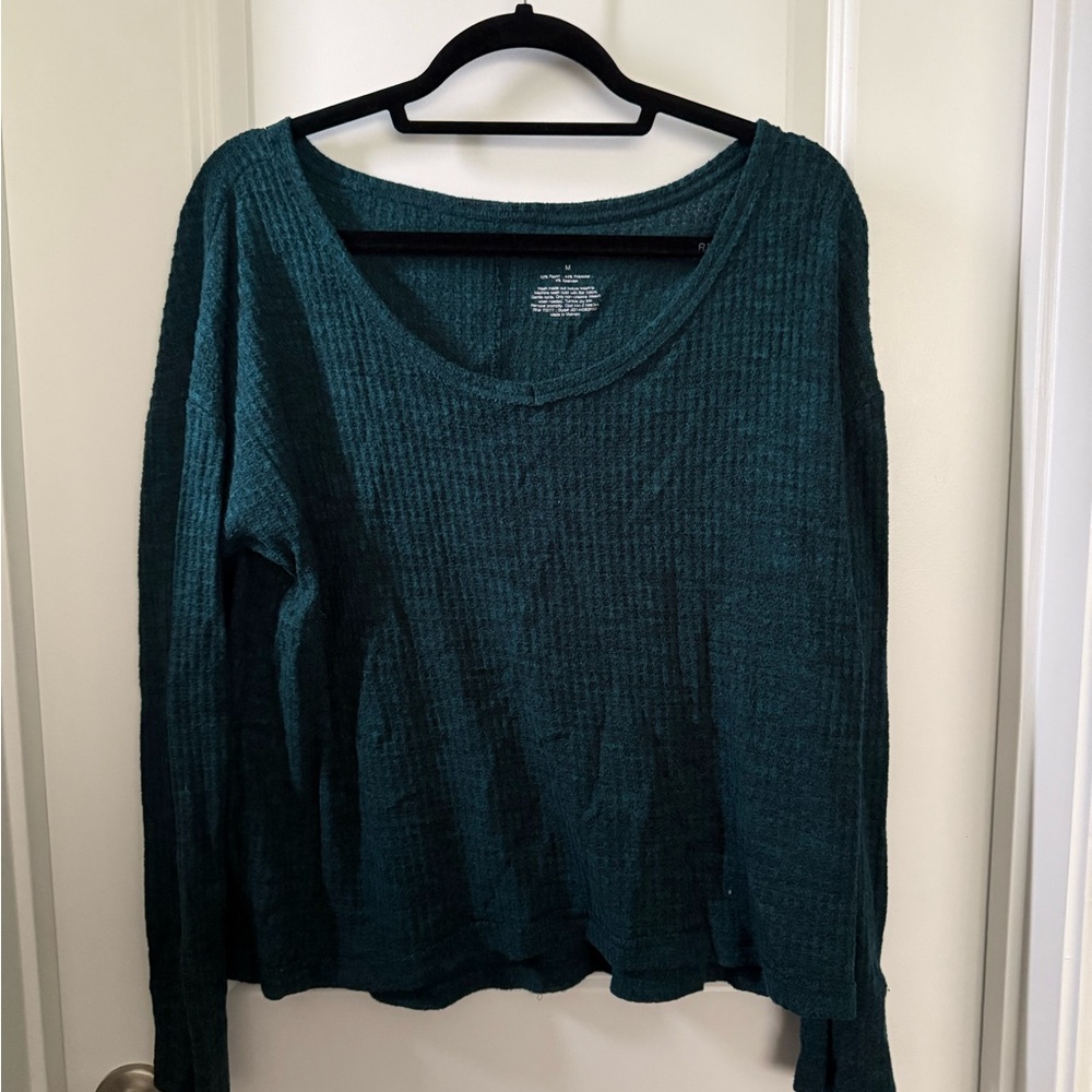 SO Women's Ribbed Scoop Neck Pullover - Teal Green